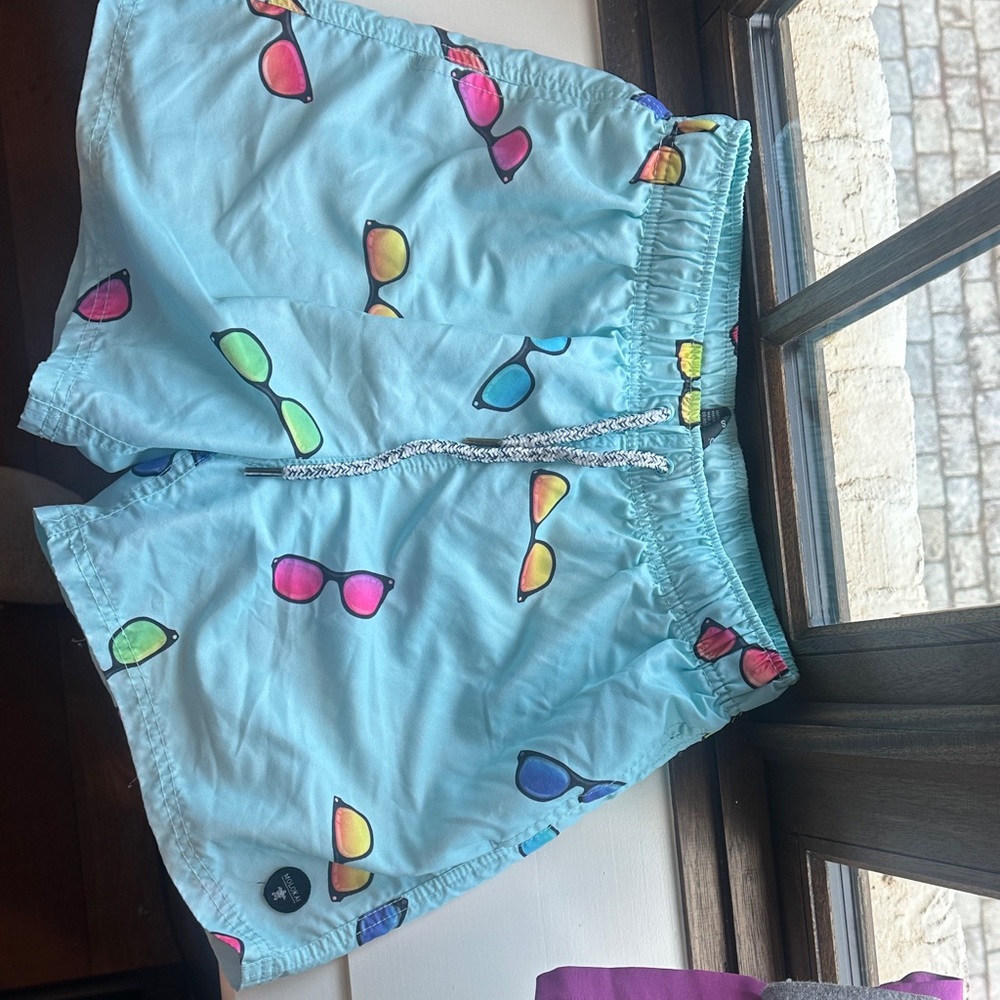 Molokai Blue Swim Trunks with Sunglasses Print